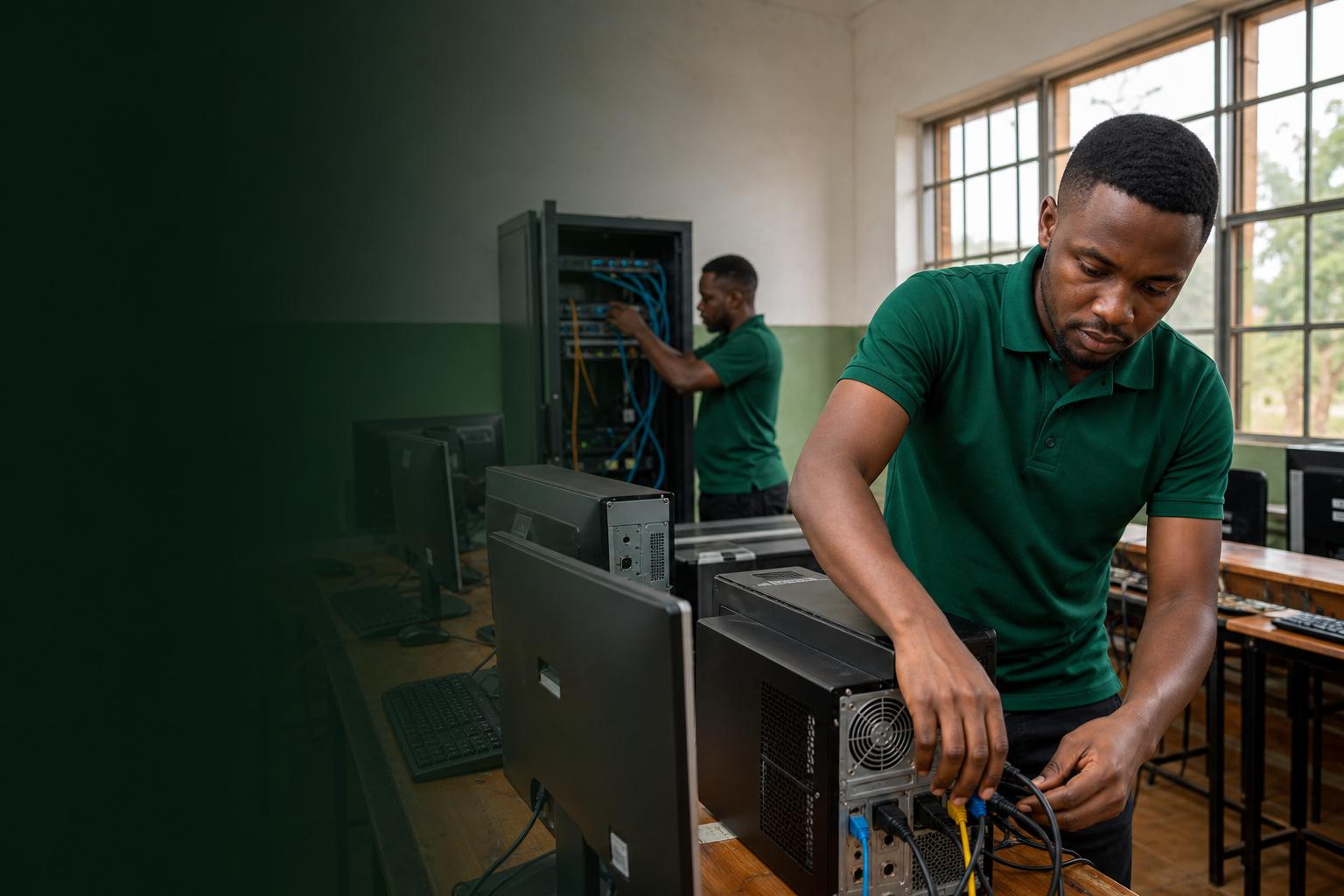 LytLabs engineer deploying and configuring computers in a school computer laboratory